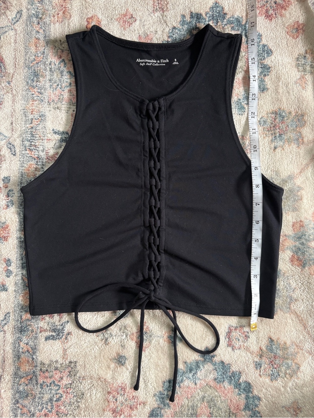 Abercrombie & Fitch Lace-Up Front Tie Crop Tank-Black